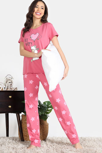 Buy Zivame Knit Cotton Pyajama Set - Rapture Rose